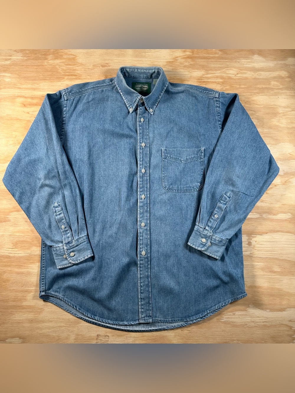 Vintage St John's Bay Denim Shirt Mens Large Blue Long Sleeve Button Down Cotton